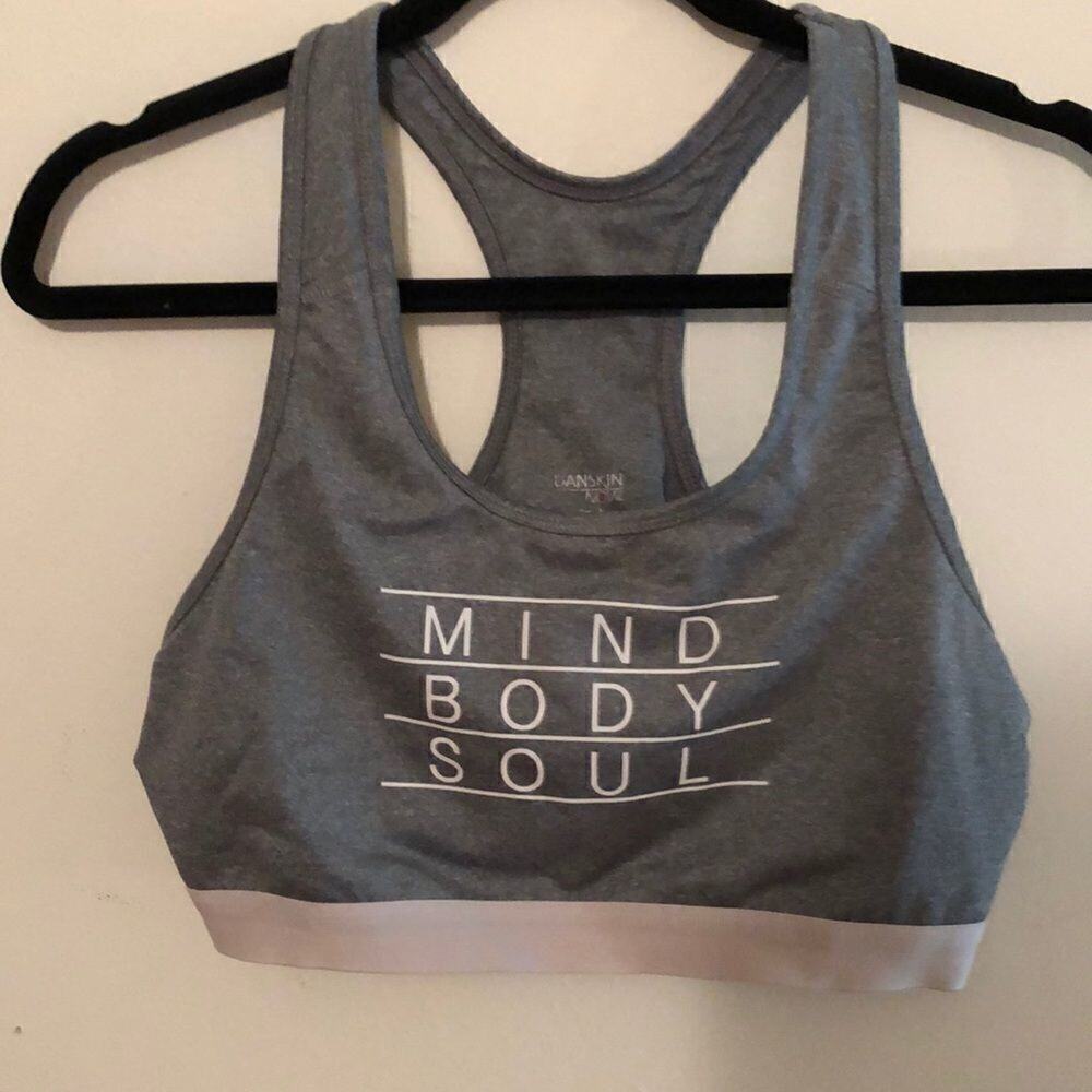 Danskin Pink and Gray "Mind Body Soul" Graphic Exercise Bra Size L (12-14)
